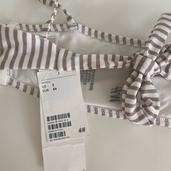 H&M Brown and White Tie Swim Bikini Top - 2 - Picture 3 of 3